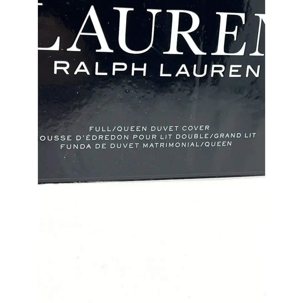 Ralph Lauren Full Queen Duvet Cover White Sage Green Spencer Border Sateen NIP